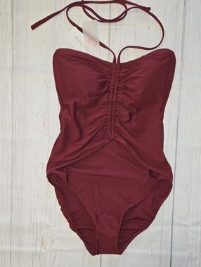 Mimi Flamingo Luma  Burgundy One-Piece Swimsuit with Front Ruching NWT Size 6